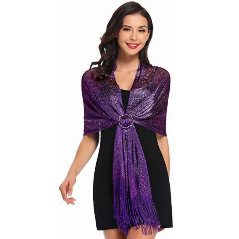 SPARKLING Purple Metallic Dressy SHAWL Scarf WRAP